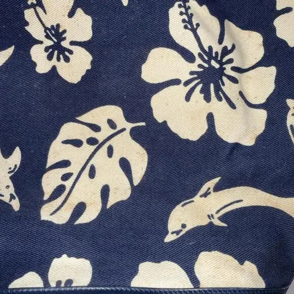 VTG ESCADA Nautical Dolphin Floral Blue Leather Drawstring Bucket Bag Crossbody - Picture 13 of 15